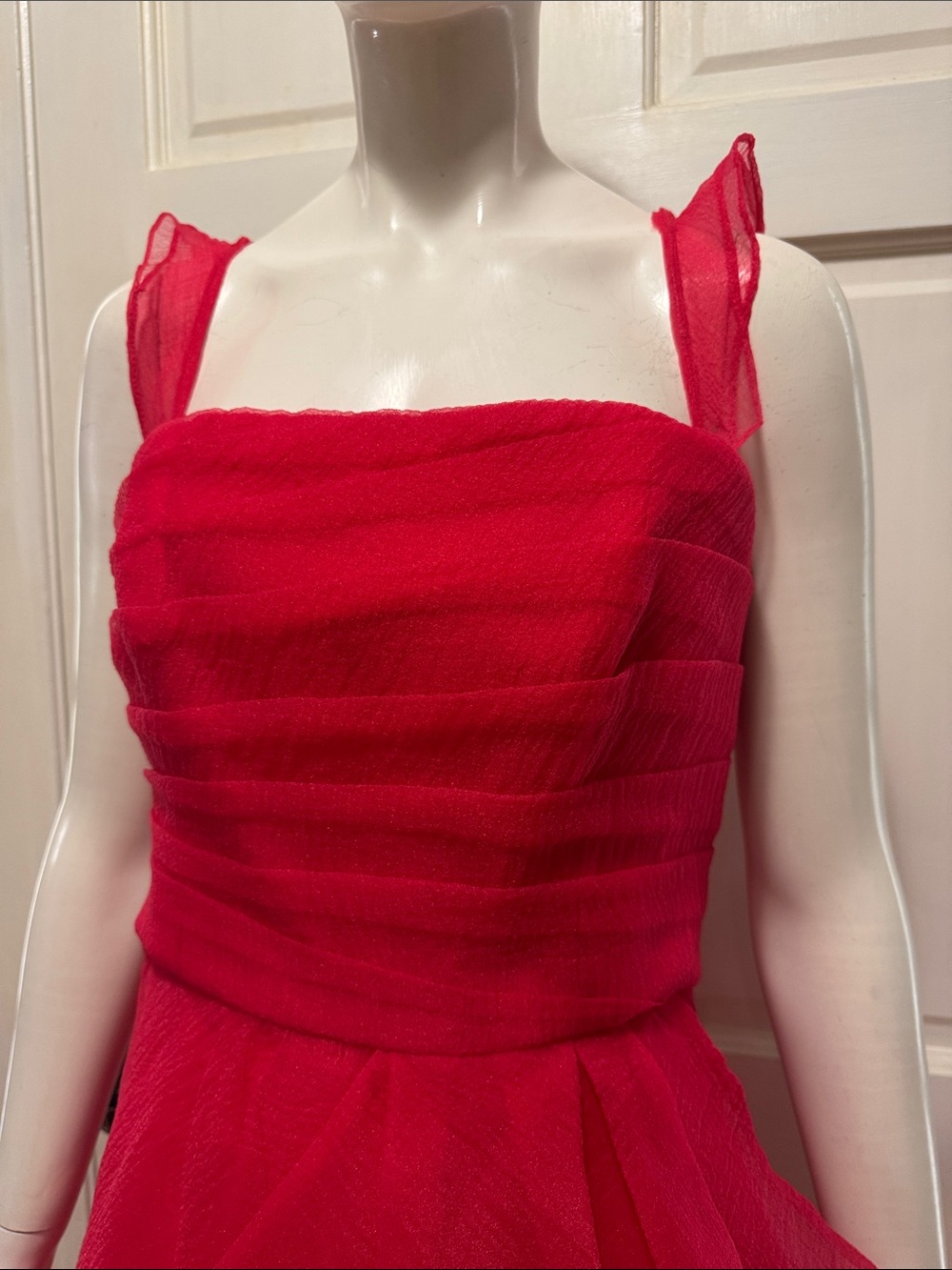 THeIA Teresa Strapless Draped Gown Red Ruffled Strap Evening Dress Size 8 - Picture 9 of 16